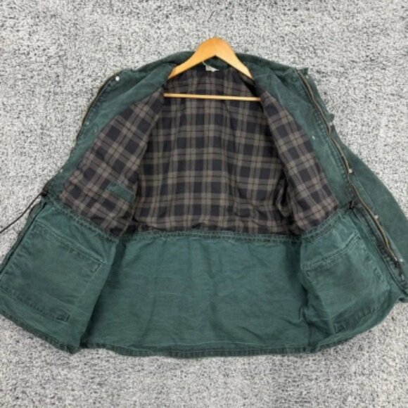 Vintage Carhartt Jacket Mens XL Green Canvas Cape Duster Lined Chore Coat USA - Picture 11 of 14